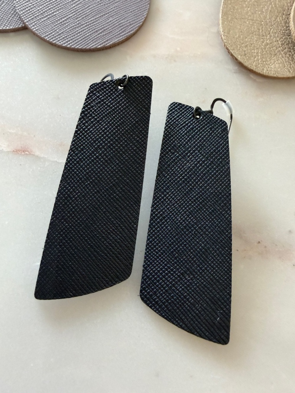 Nickel & Suede Handmade Teardrop Leather Earrings - Gold, Taupe, Lavender, Blue - Picture 2 of 5